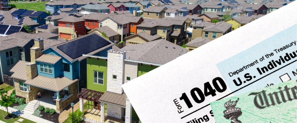 neighborhood with overlap of 1040 tax form in corner